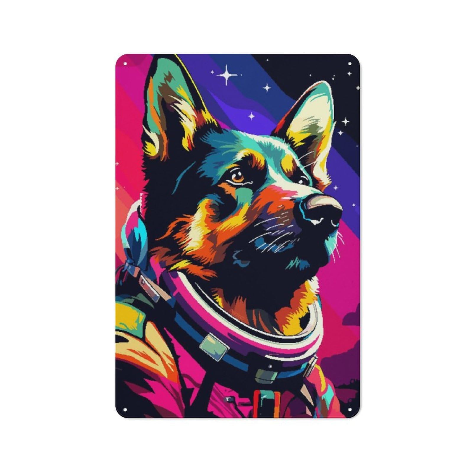 Junmoney German Shepherd Astronaut Tin Wall Plaque 30X20cm With For Studio Or Craft Room, For Metal Sign Collectors, For Kitchen And Home Bar Decor