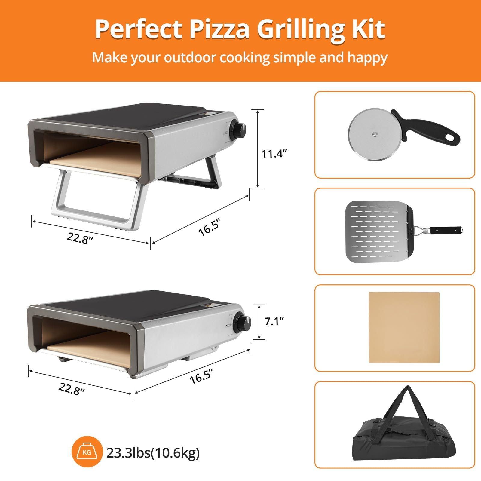 Garvee - Horno de pizza de gas portátil profesional - Fácil preparación de pizzas napolitanas caseras, con regulador y manguera, ideal extensionero, jardín, catering