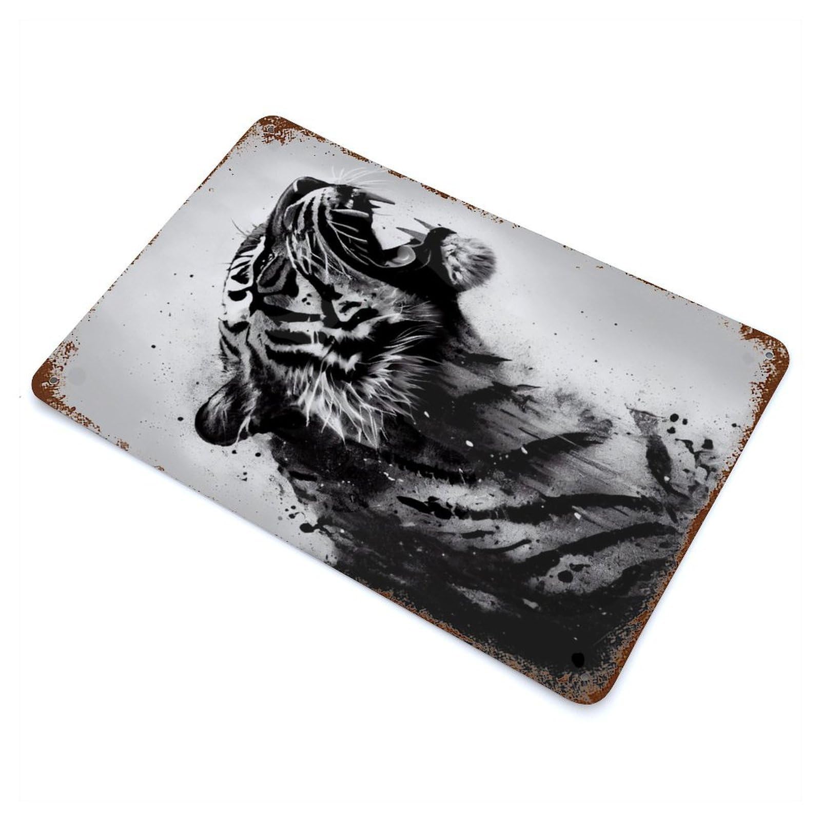 Garage Style Tiger Black And White Distressed Metal Wall Sign 11.8"x7.9", Novelty Wall Decor for Bar And Workshop