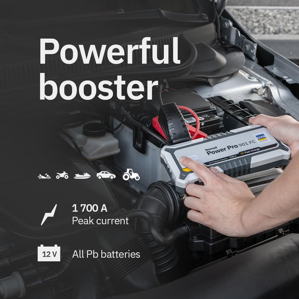 GYS, Nomad Power Pro 901 FC, Démarreur/Booster Batterie Lithium Portable 2000A, Véhicules 12V (Moto, Voiture), Démarrage Sécurisé, Batterie Externe 6Ah (PowerBank), Lampe LED, Ecran LCD