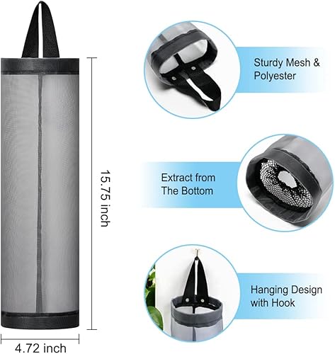 Miniatura 6 de Soporte para bolsas de plástico, 4 piezas de poliéster para bolsas de comestibles, dispensador de plástico, plegable, transpirable, lavable,