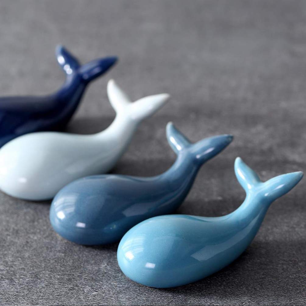 MRKU Repose-Baguettes, Support pour Baguettes de Restaurant, 2 pièces, cuillère en céramique Baleine, Dauphin Mignon, Fourchette Poisson à Grosse tête, Coussin en Porcelaine, Animaux Marins