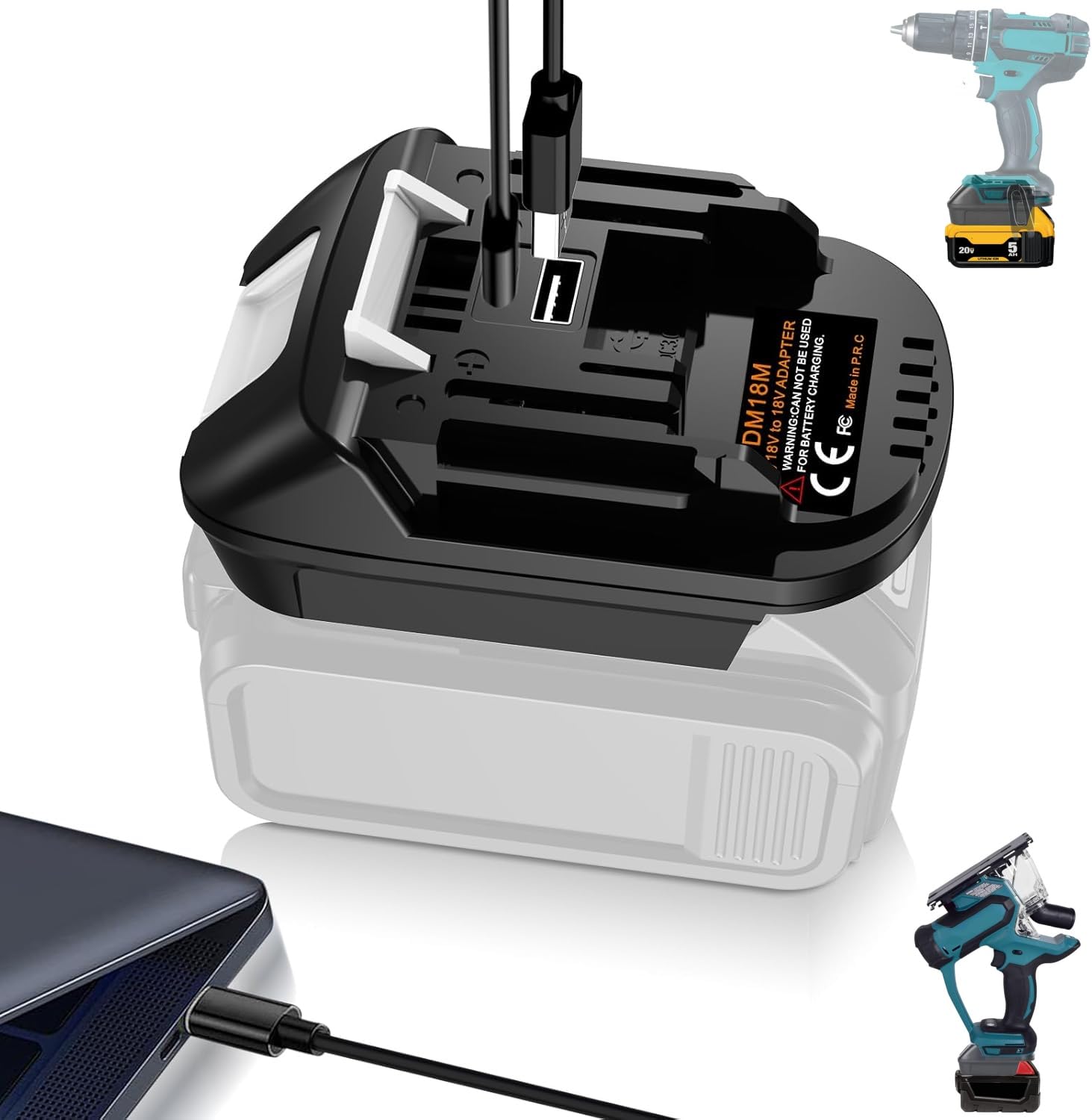 TEPULAS New Version-DM18M Battery Adapter for Dewallt Milwaukee to for Makita, Adaptor for Makita Tool to Dewallt 20V or Milwaukee 18V Li-ion Battery with USB A& C Fast Charging Port(Converter Only)