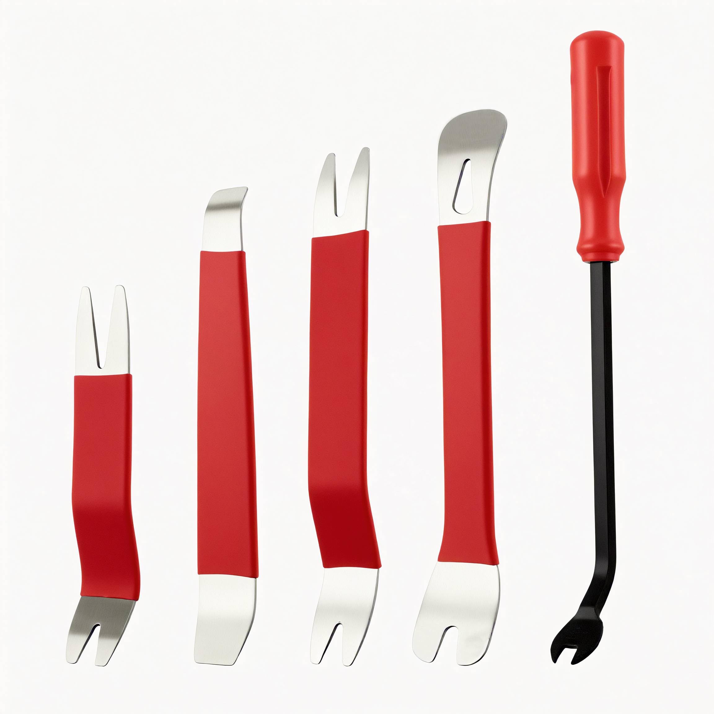 Xzenuo Auto Demontage Werkzeuge Set, 5 Teile Metall Hebelwerkzeug + Zierleistenkeile Automotive Reparatur Set, Kfz Trim Tool Kit Universal für Entfernung Autotür Türverkleidung und Platten, Rot