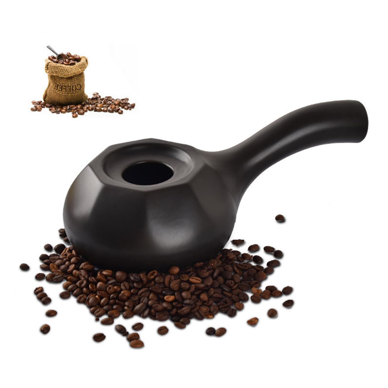Qchian Classical Ceramic Coffee Roaster Machine For Home Use, Handhold Coffee Bean Roaster With Extended Handle, Coffee Baking Tool Cafe Shop/Home