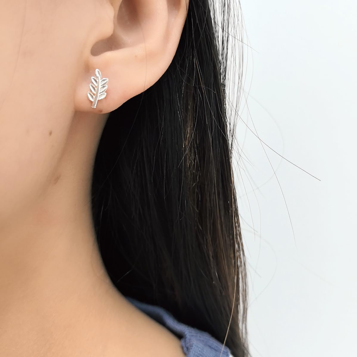 Minimalist Leaf Cartilage Sleeper Tiny Stud Earrings for Women Real 925 Sterling Silver Leaves Screw Back Ball Tragus Helix Small Studs Earring Cute Birthday Jewelry Gifts Hypoallergenic 20G - Image 3