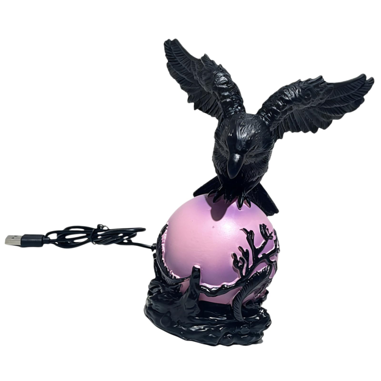 carotoe USB Lamp Resin Crow Figurine Night Light with Purpled Ball Design for Halloween Party Desktop Decoration Desktop Halloween Deck