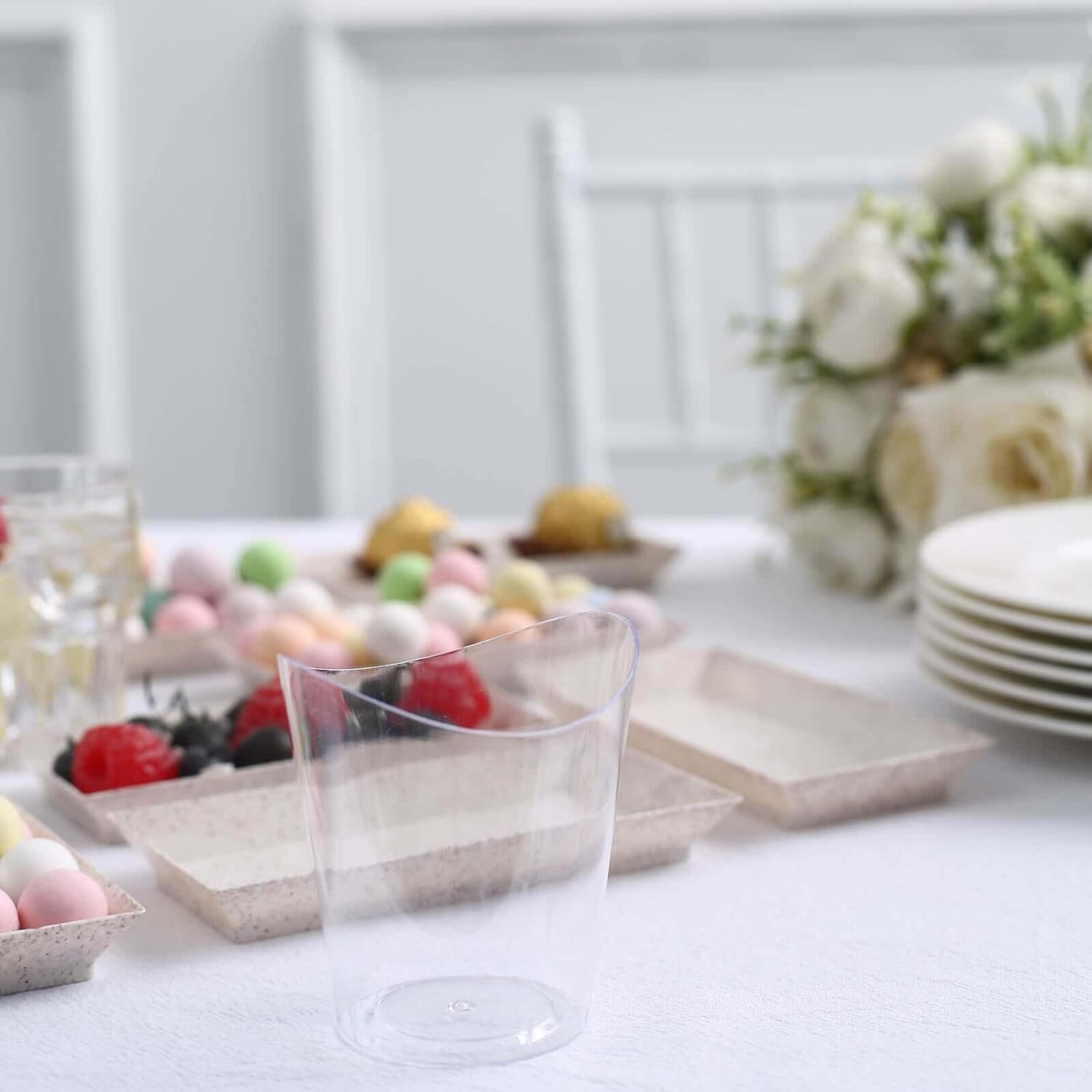 Efavormart 24 Pack | 4oz Clear Mini Wavy Rim Plastic Appetizer Snack Cups, Disposable Dessert Party Cups