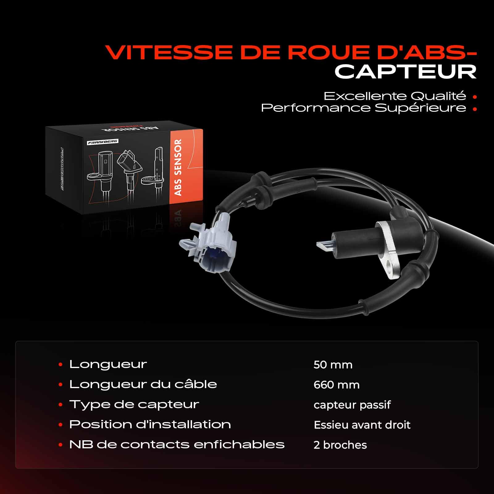 Frankberg Capteur ABS Essieu avant droit 479100X800 | Compatible avec: Terrano II R20, Fourgonnette Terrano II R20