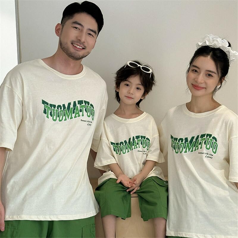 [ジュタオピン] 親子ペアルック t シャツ おしゃれ おそろい 服 tシャツ カジュアル ゆったり 半袖 綿 通気性 韓国 親子服
