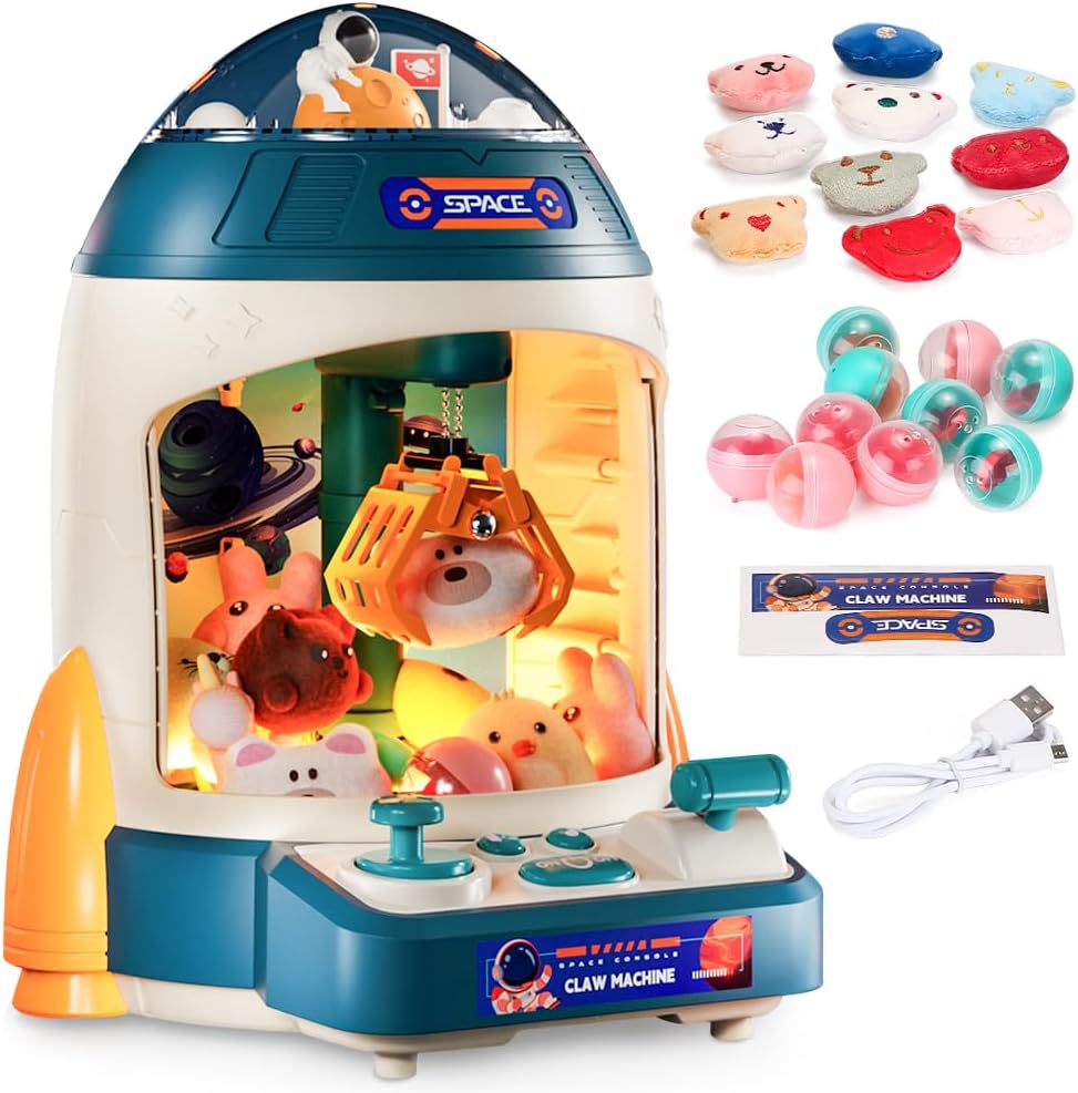 Claw Machine for Kids, Kids Toy Rocket Mini Vending Machine,Cute Plush Doll, for Teen Boys and Girls, Birthday Gifts for 6-10 Years Old Boys and Girls