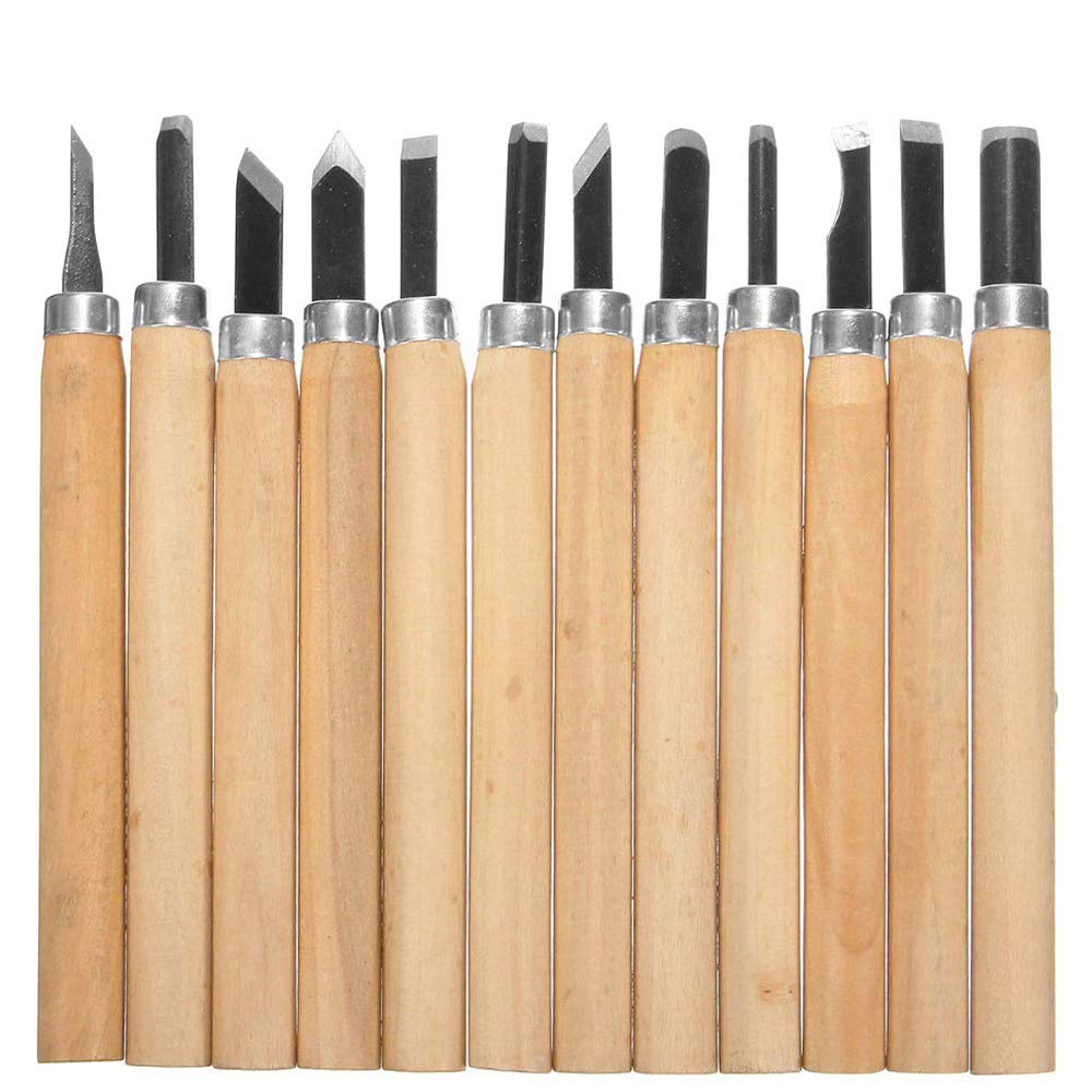 Gasea 12 Set Chisels Hand Carving Knife Wood Carving Tools, Handmade Carving Knife for DIY Wooden Handle Wax Carving Tools