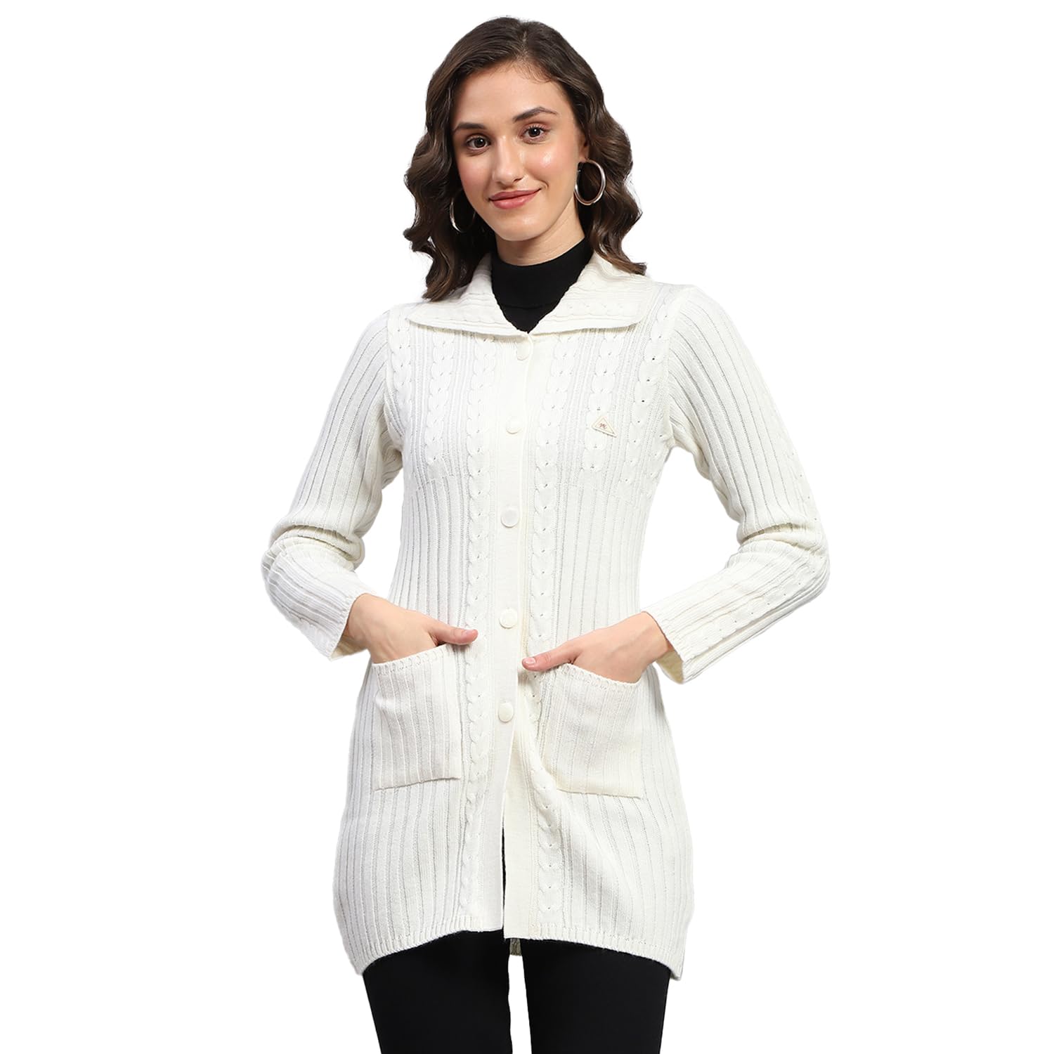 monte carlo Women's Regular Fit Cardigan | Self Design Pattern with Button Closure | Full Sleeve Collar Neck Cardigan for Women-picture-17