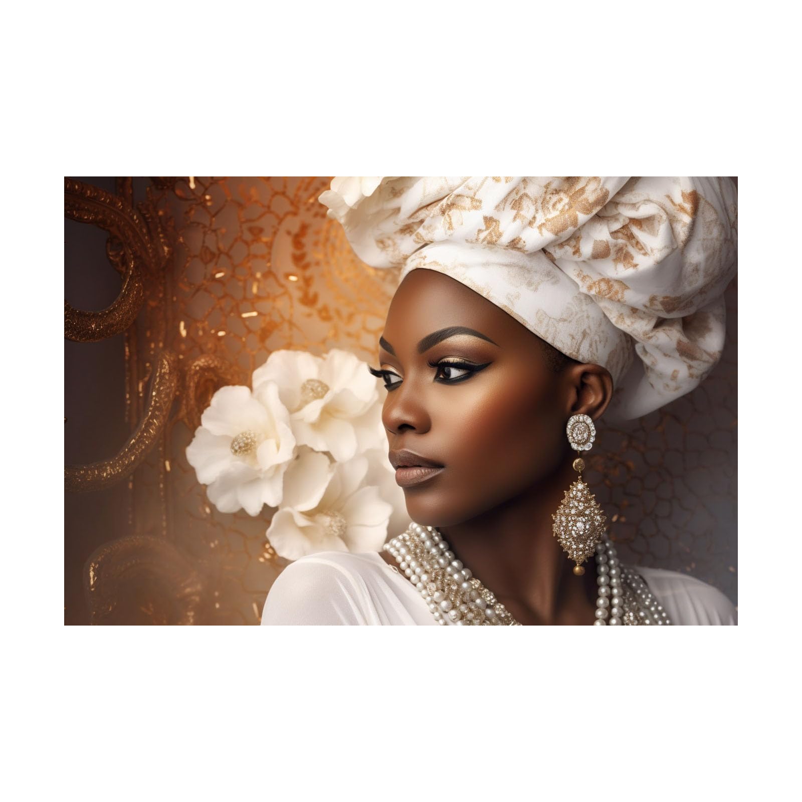 TERUEA Elegant Artwork for Girls Room Bedroom Wall Decor Woman With Pearl Necklace And Floral Vintage Humor Wall Poster for Bathroom Toilet Decor(Gold)-80x120cm Unframed