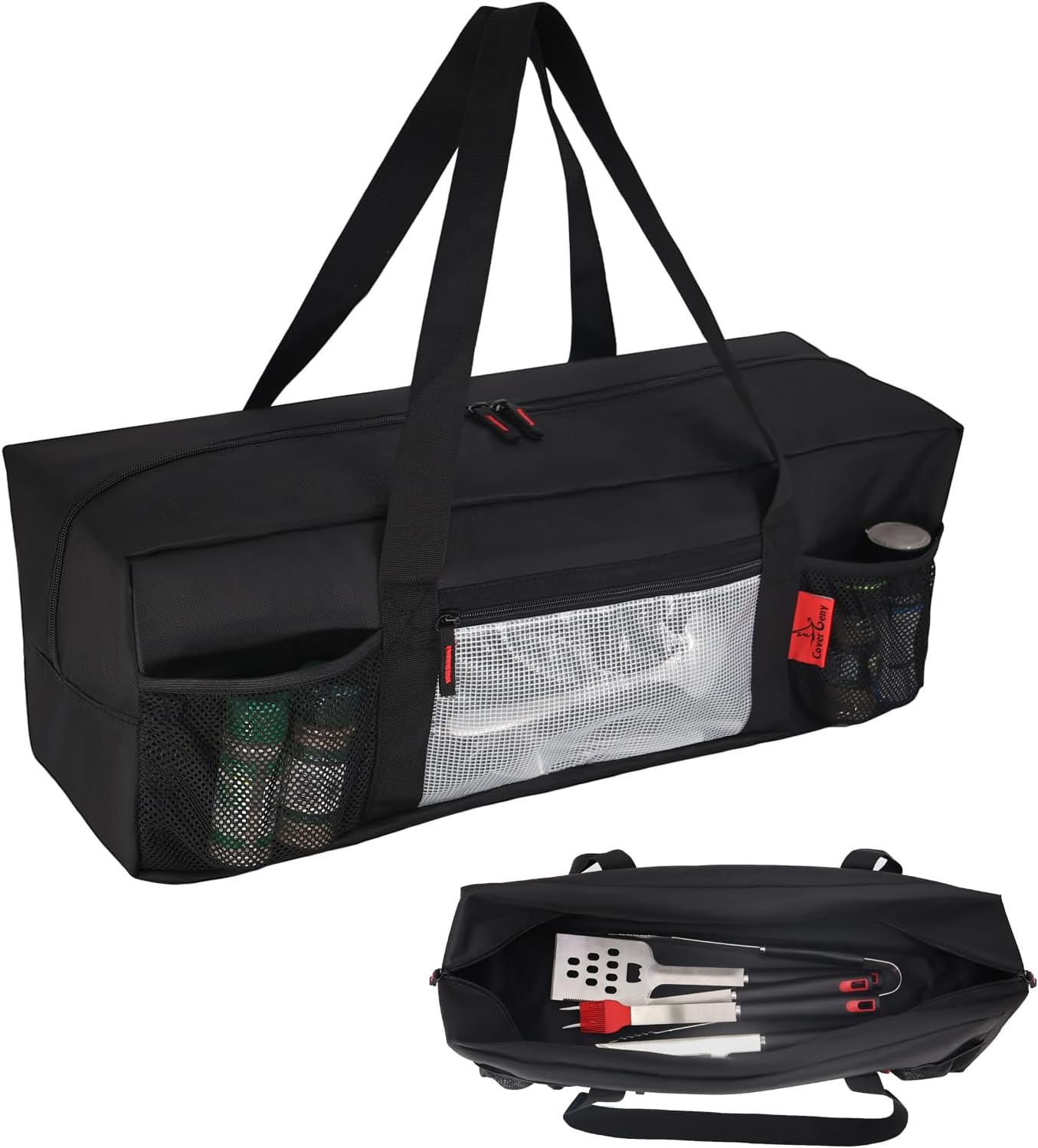 24" BBQ Tool Storage Bag with Pockets, Grill Tool Organizer- Heavy-Duty Storage Bag Waterproof 600D Oxford, Folding Design Gift for Camping, Tailgates, Outdoor BBQ Parties (24" Lx8 Wx8 H)