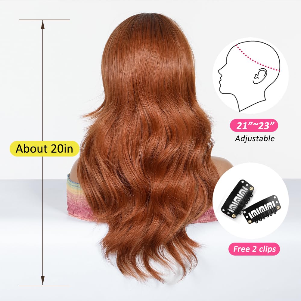 OUFEI Long Ombre Auburn Wig With Curtain Bangs Natural Wavy Wigs for Women Natural Synthetic Hair Heat Resistant Wigs for Daily Party Cosplay Wear - Image 4