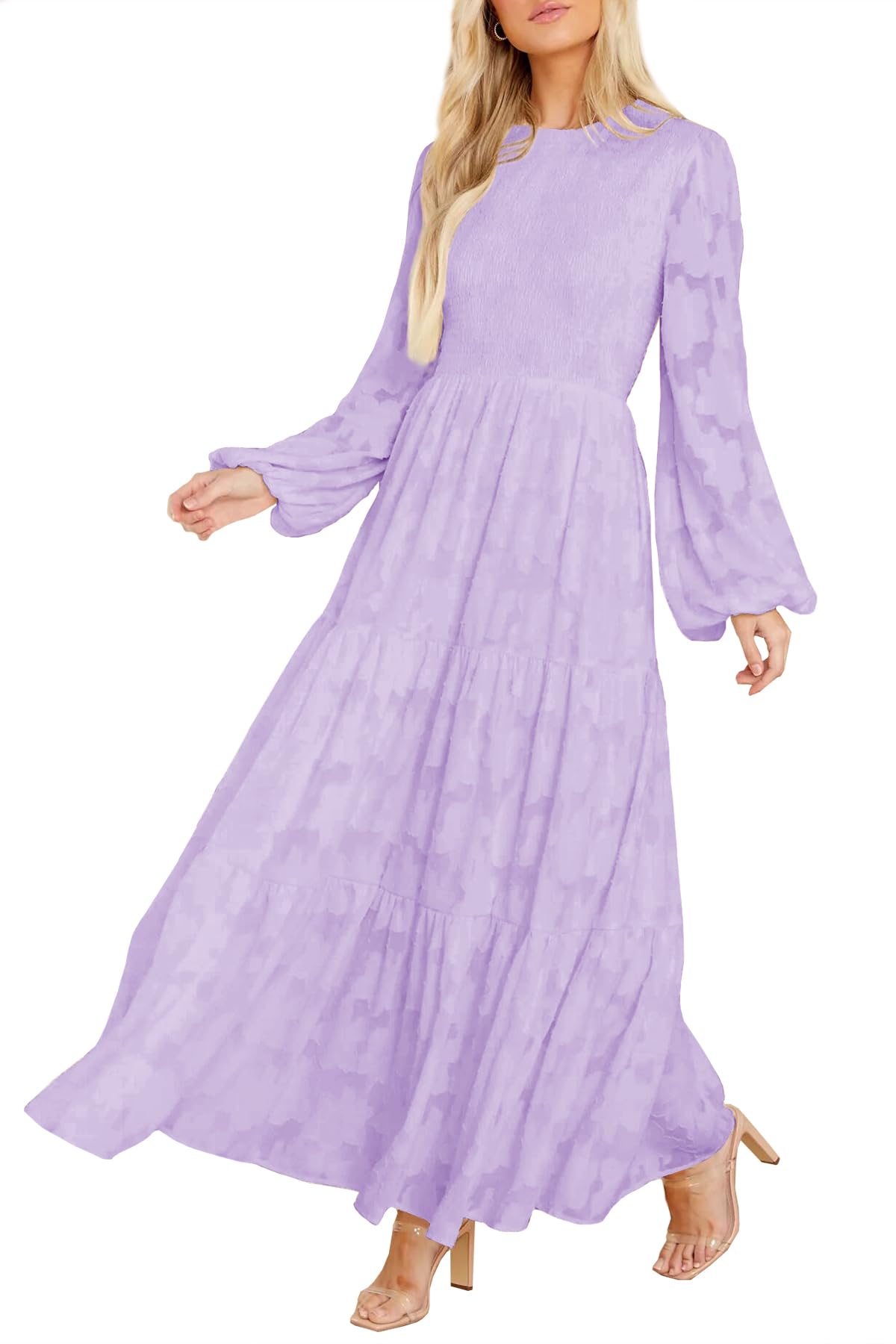 MITILLY Long Sleeve Maxi Dress for Women Fall Modest Formal Wedding Guest