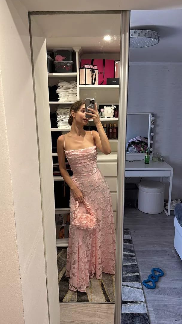 JAEDEN Damen Floral Spaghettiträger Abendkleider Lang Formelle Brautjungfernkleider A Linie Ballkleider Rückenfrei