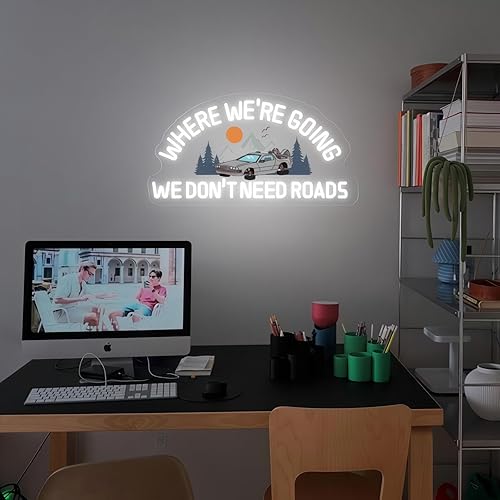Miniatura 7 de Letrero de neón personalizado con texto en inglés Where We're Going We Don't Need Roads, neón LED retro para decoración de pared, USB regulable,
