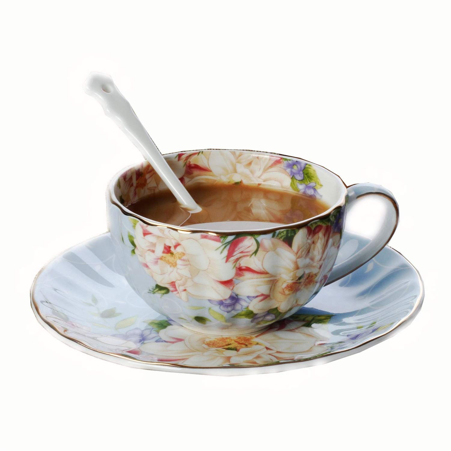 Tasse de café citrouille 400ml bleu rose avec soucoupe pour un goûter cocooning