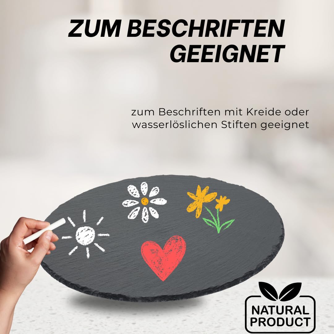 4-er Set Naturschieferplatte rund Ø 38 cm – Hochwertige Schieferplatte für stilvolles Anrichten & Servieren – Robust & elegant
