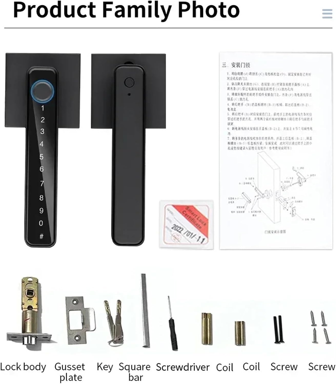 スマートドアハンドルロック 4in1指紋/パスワード/鍵/TTLockアプリ バイオメトリクス指紋ロックは寝室、オフィス、ホテルに最