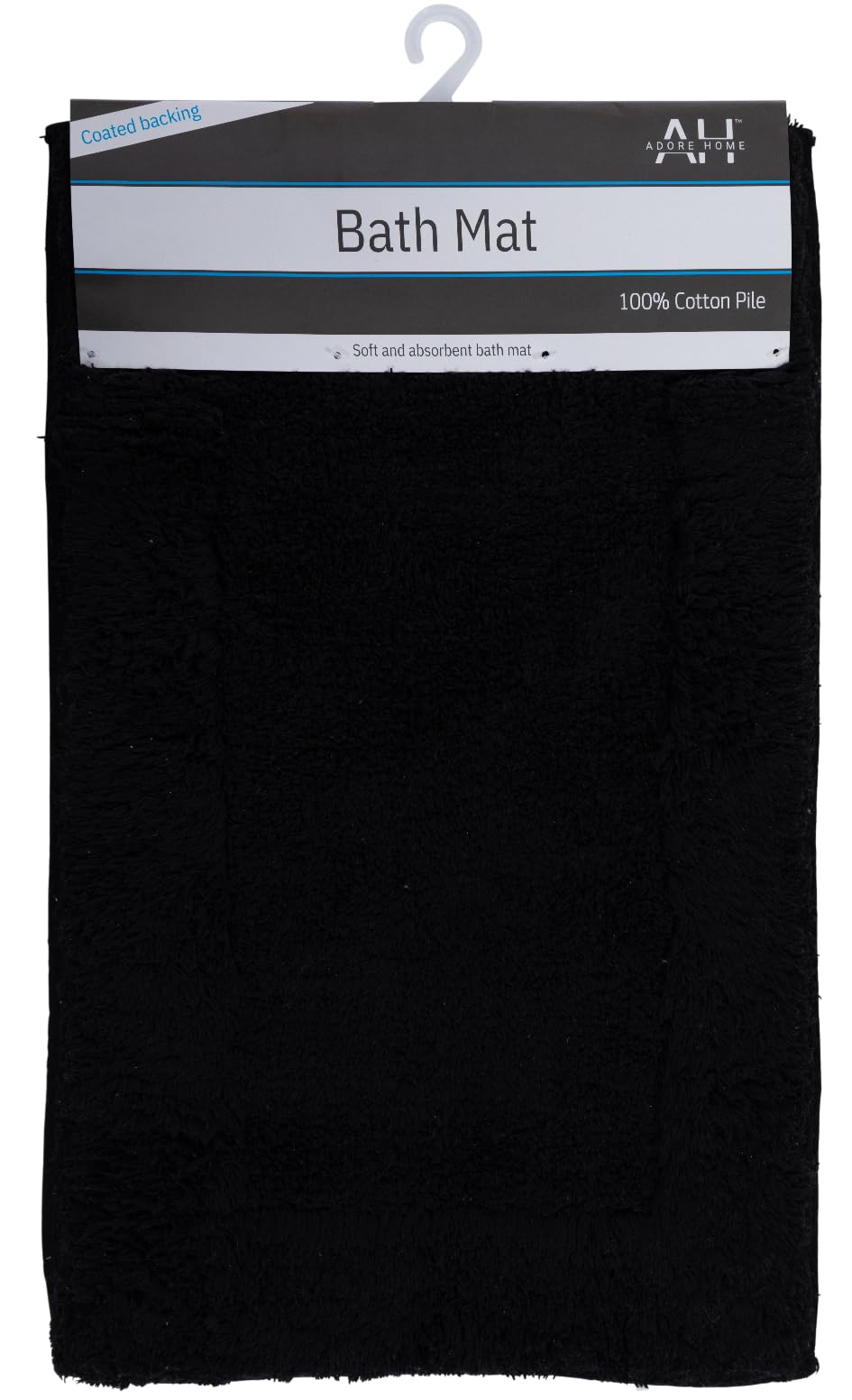 Adore Home Cotton Bath Mat Absorbent with PP Coated Backing, 50x80cm, Black