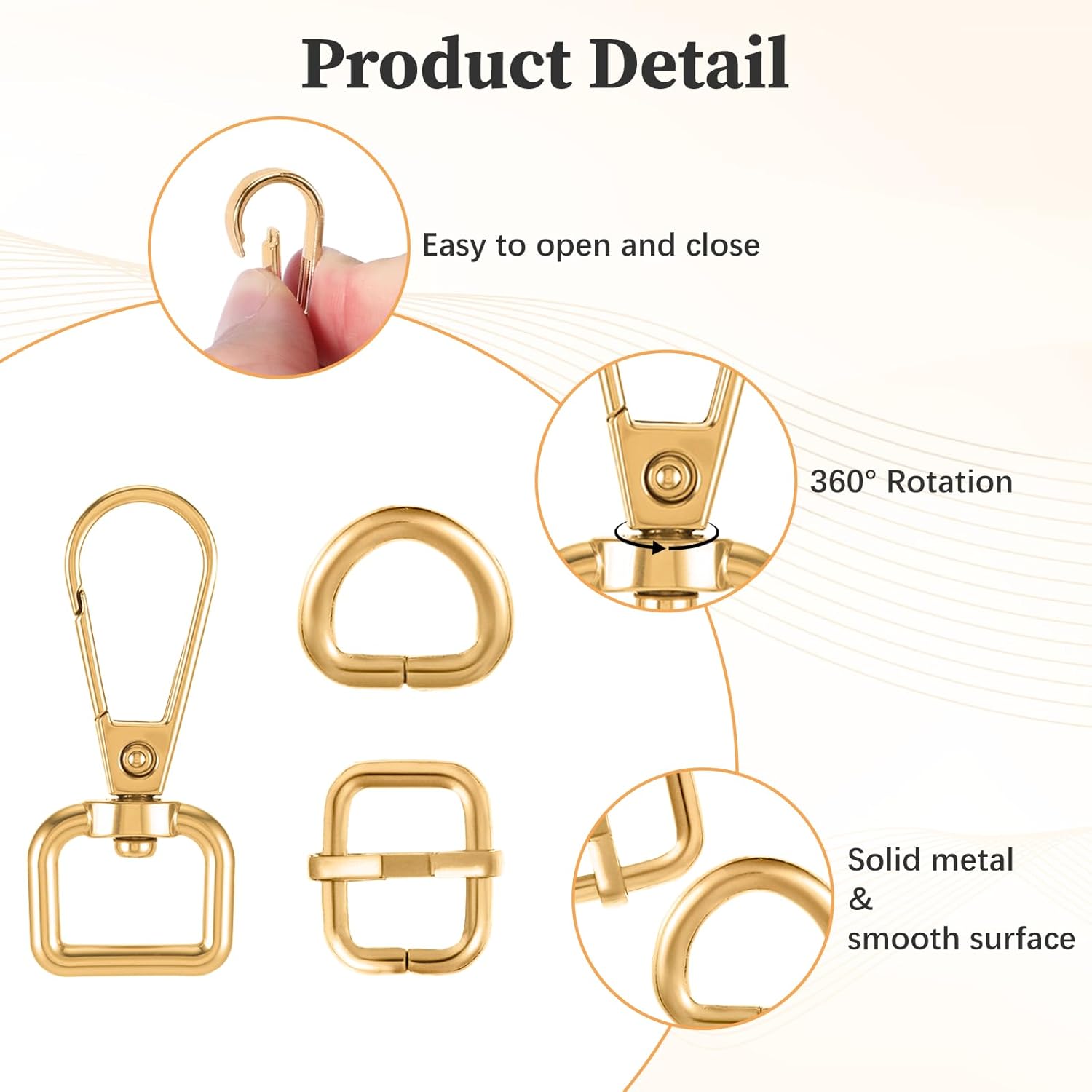 30 Pcs Swivel Snap Hooks Kit, 0.5in/13mm Slide Buckles D Rings for Purse Hardware for Bag Making, Clasps D Ring Keychain Heavy Duty Swivel Hooks for Purses, Bag Dog Collar Keychain Making Kit - Image 3
