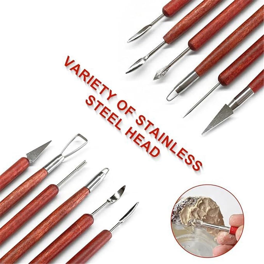 6 Pieces Clay Carving Pottery Tools Sided Set with Redwood Handle for