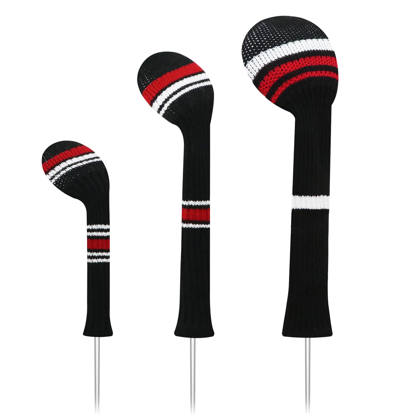LeFeng 3Pcs Golf Club Covers, Knitted Golf Club Covers for 460cc Driver Fairway Woods and Hybrid