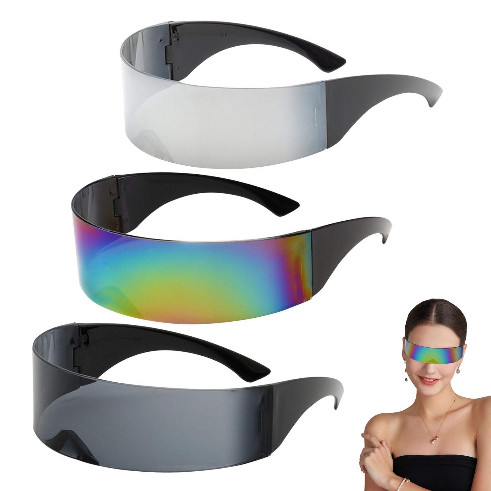 FOSDICK 3 works Rave Glasses, Funny Rave Sunglasses, Cyberpunk Futuristic Glasses Rimless