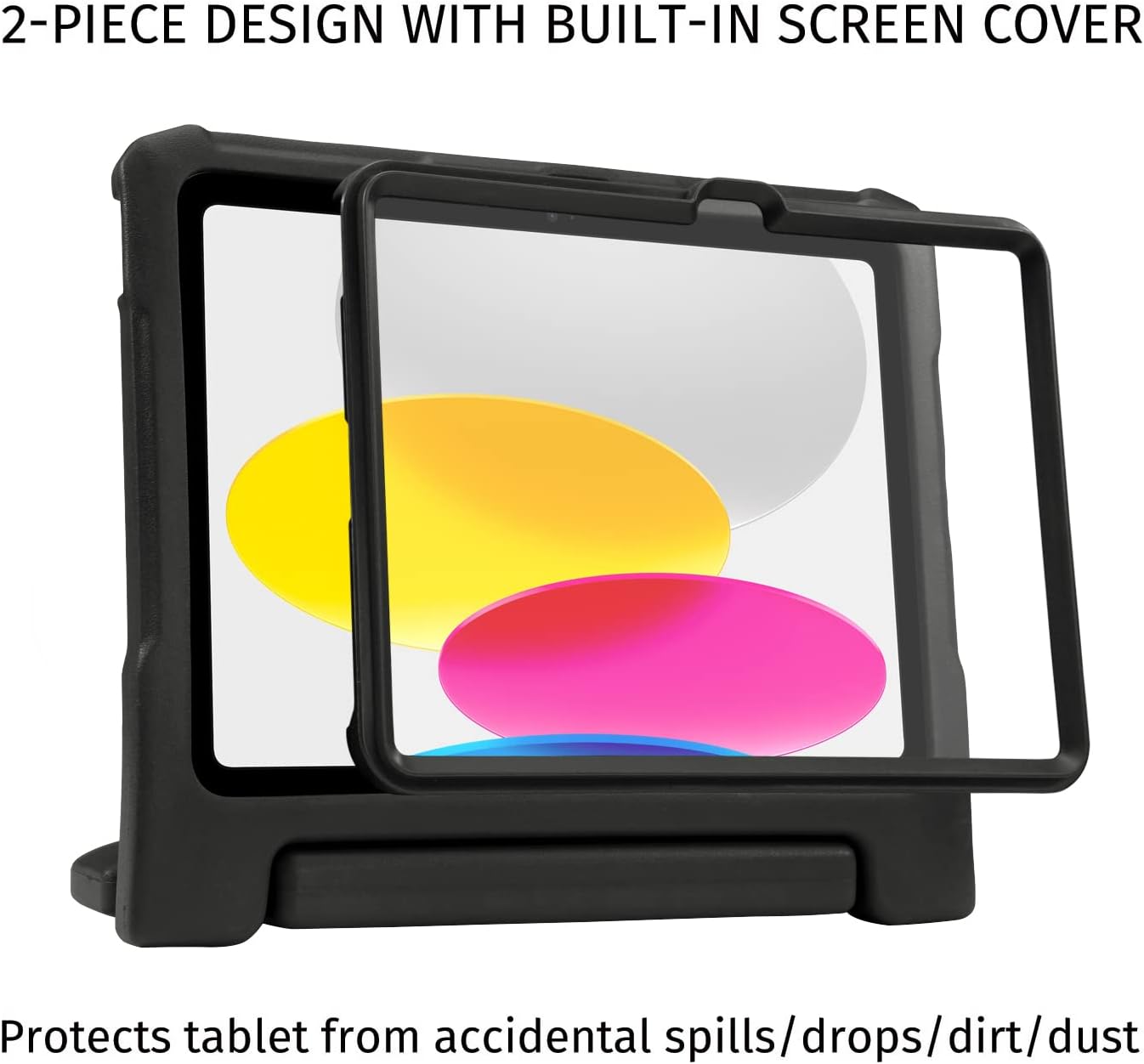 HDE Case for iPad 10th Generation 10.9 inch for Kids with Built-in Screen Protector Shockproof Cover with Multi Angle Viewing Handle Stand Black
