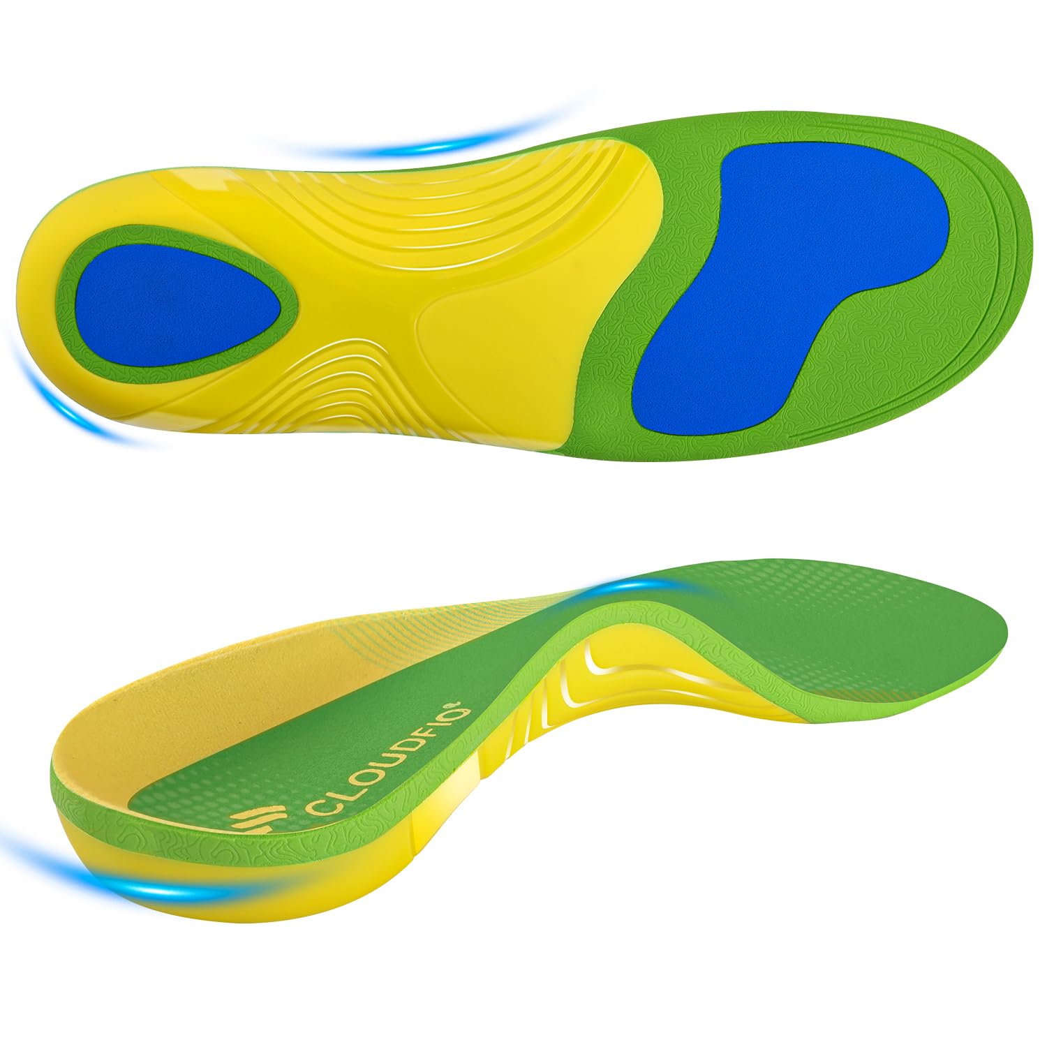 Cloudflo Plantar Fasciitis Insoles for Men Women,High Arch Support for Pain Relief,Shoe Inserts Orthotic for Flat Feet,Work Boot Insoles for Shock