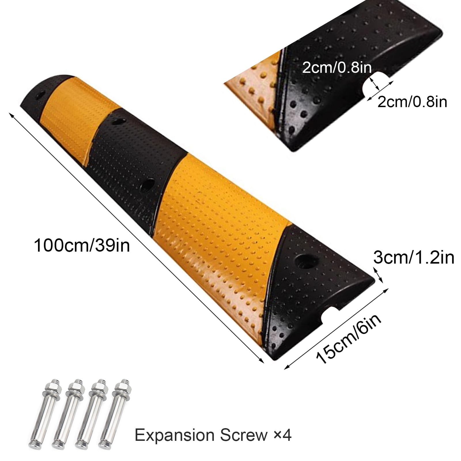 100cm Dossi Stradali in Gomma, Dosso Artificiale per Garage Canalina Passacavi, Carico Massimo 30t, per Garage, Strade Sterrate, Asfalto, Cemento