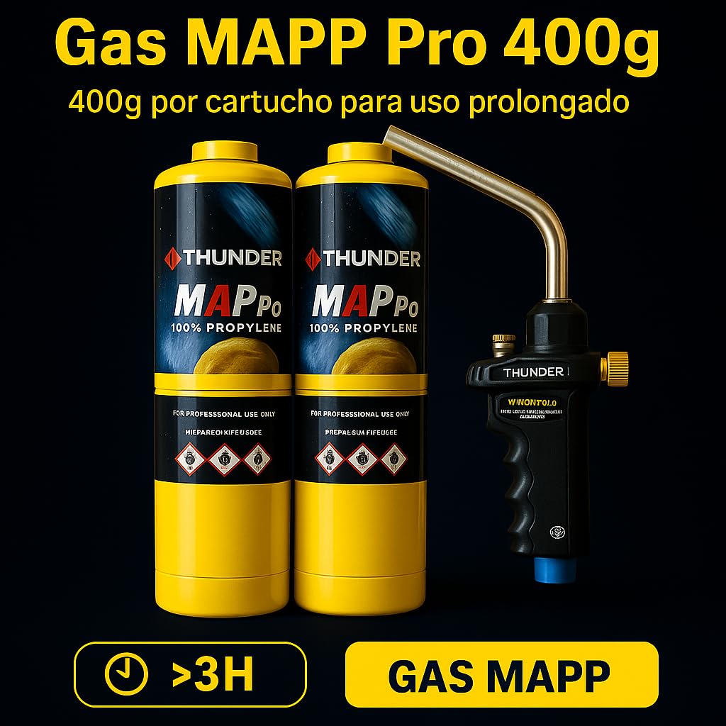 KIT MALETA SOLDADURA SOPLETE + 2 CARTUCHOS GAS MAPP PRO THUNDER PROFESIONAL