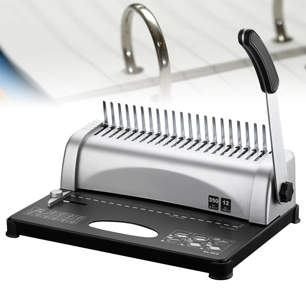Rilegatrice a pettine con punzonatrice integrata, margine regolabile, raccoglitore 2 in 1 e perforatrice per documenti, relazioni, opuscoli, uso domestico e ufficio