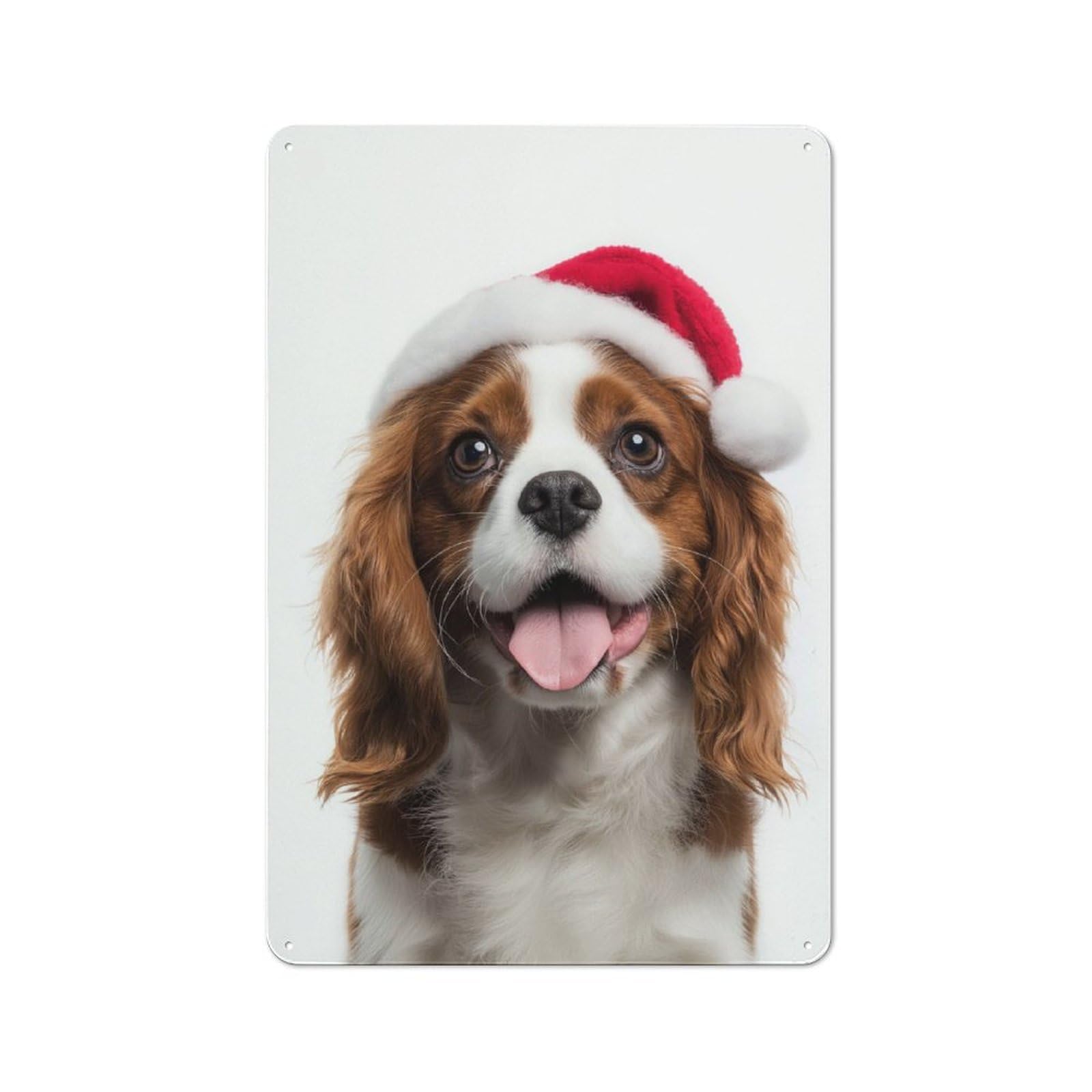 Junmoney Cavalier King Charles Spaniel Dog With Santa Retro Tin Wall Plaque 30X20cm Featuring Hat Portrait For Garage Wall, For Vintage Wall Decor Fans, For Themed Room Decoration