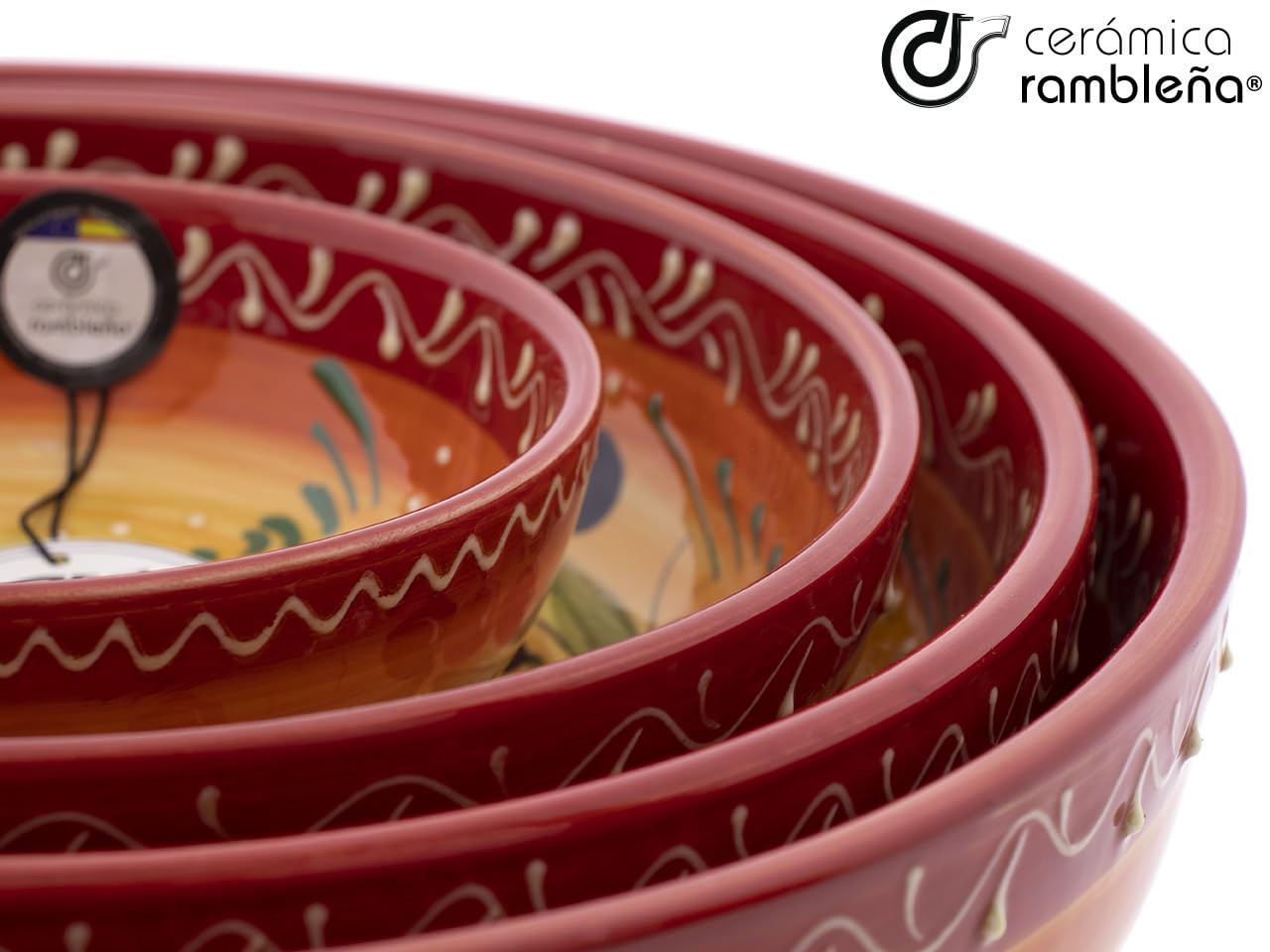 CERÁMICA RAMBLEÑA | Ensaladera cerámica | Ensaladeras originales | Conjunto x4 Ensaladeras decoración Aceitunas - Modelo 31 | Decoración 100% hecho a mano