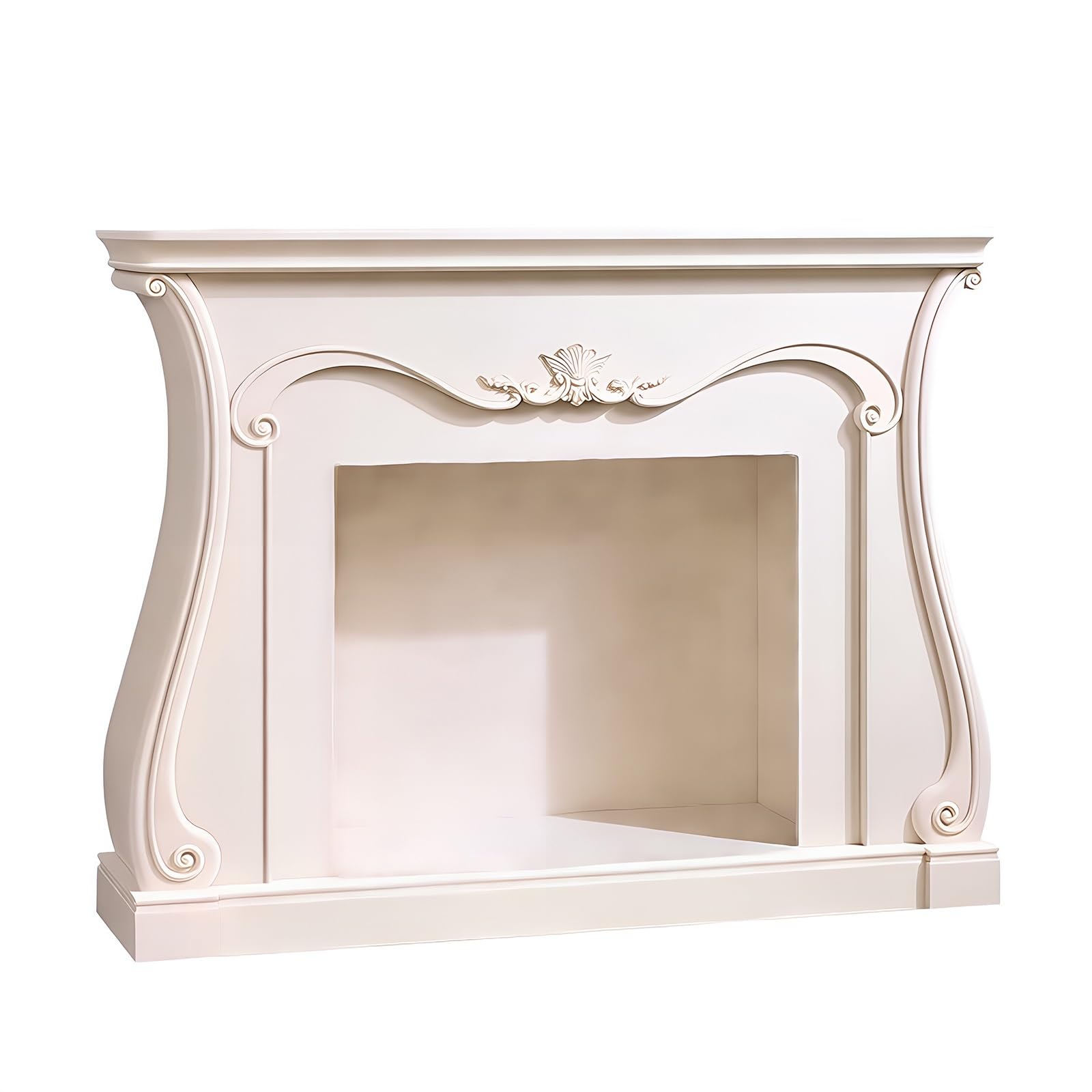 Mantels Surrounds Solid Birch Wood Fireplace Mantel Shelf with Ornate Scroll Details Classic Curved Decorated Frame