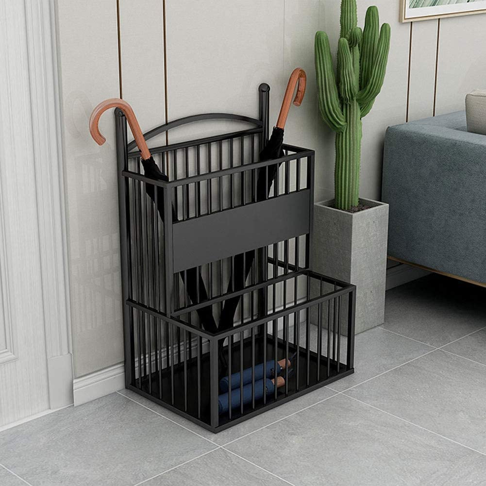 Sywlwxkq Umbrella Stand Rack,Umbrella Stand Wrought Iron,Double-Layer Design,Large Capacity Umbrella Bucket for Household Hotels,B,36X25X58Cm