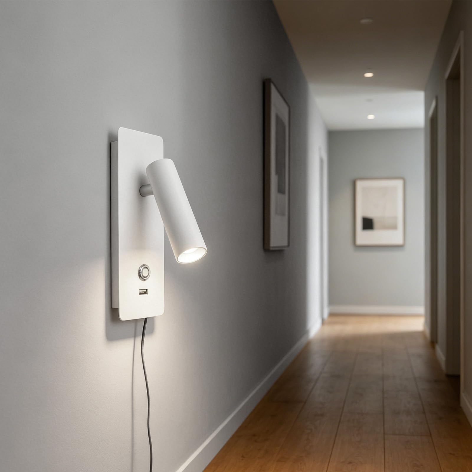 Lampa ścienna LED z portem ładowania USB, reflektor typu gęsia szyja, kinkiet do salonu, korytarza, obrotowy, konstrukcja z żelaza i aluminium