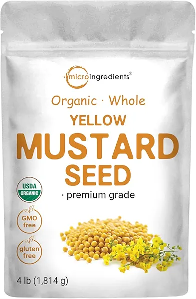 Organic Whole Yellow Mustard Seeds, 4 lb (64 oz) | Premium Grade Seeds | Mild & Raw Mustard Flavor | Great for Pickling, Spice Blends & Seasoning | Non-GMO, Bulk Supply