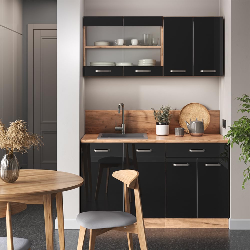 Vicco Frontale cucina R-Line, Nero lucido, 59.6 x 71.3 cm frontale del mobile per mobile forno a mezza altezza, adatto per armadi da cucina R-Line per un montaggio semplice
