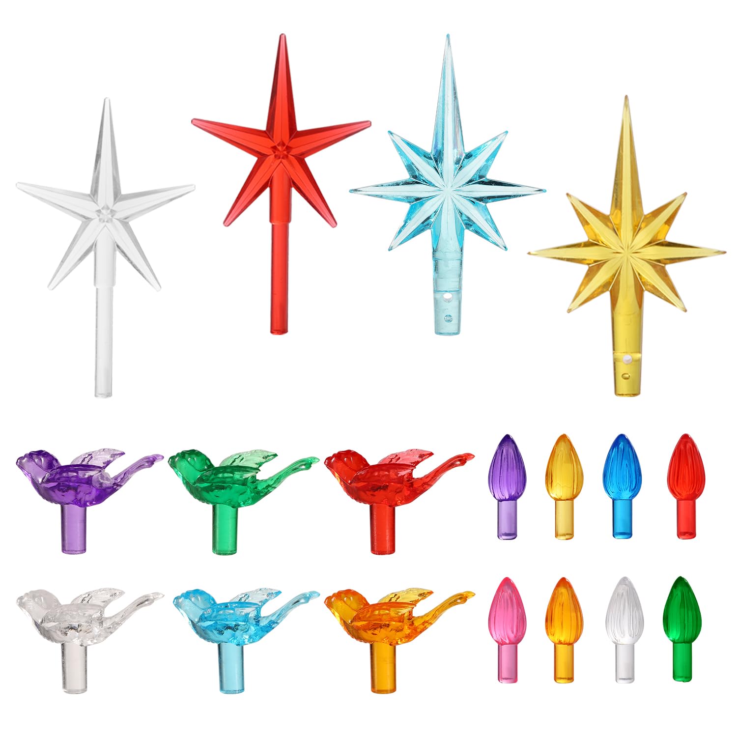 113 Lampadine Di Ricambio Per Albero Di Natale In Ceramica | Multicolore Con Forme Di Fiamme, Stelle E Angeli - 5