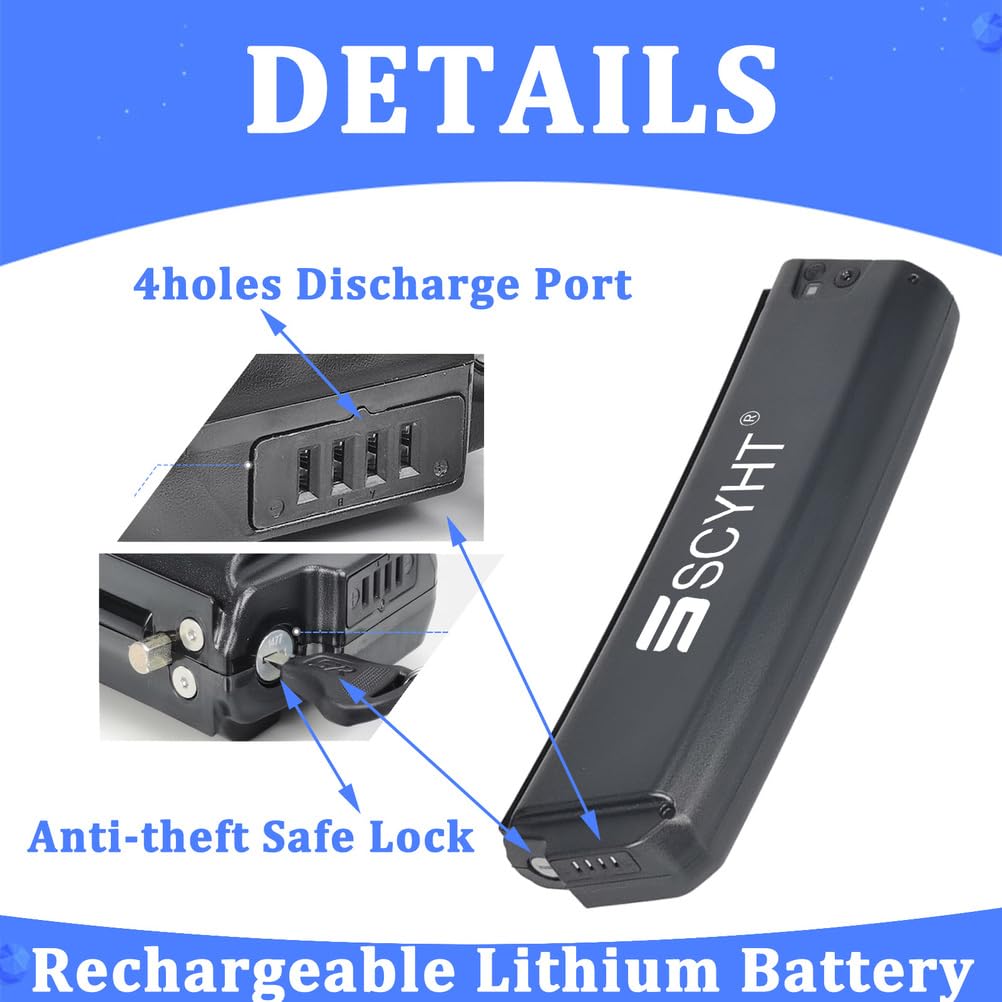 Batterie Li-ION 36 V 10,4 Ah 14 Ah 12 Ah Batterie Rechargeable 48 V Batteries Lithium 36 V Batteries Trottinette pour Moteur 250 W à 700 W avec Chargeur et Port 4 Ports,48v10.4ah