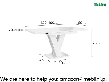 MEBLINI Extendable Dining Table – Dining Room Table Modern – Kitchen Table – Column Table – Extendable Table – Dining Room Tables – 120-160 x 80 x 75 cm – MASIV – High Gloss Black