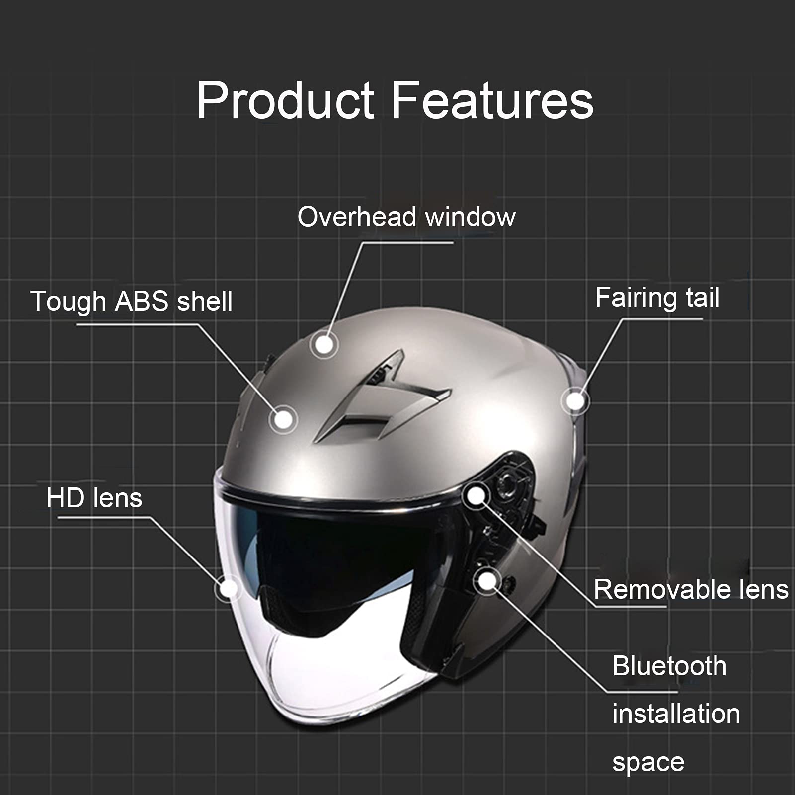 Casco Jet Metà Aperto Faccia Casco Del Motociclo Casco Modulare Scooter Casco Mezzo Adult Casco Moto Vintage Visiera Donna E Uomo Demi Omologato ECE/DOT,Matt black,3XL