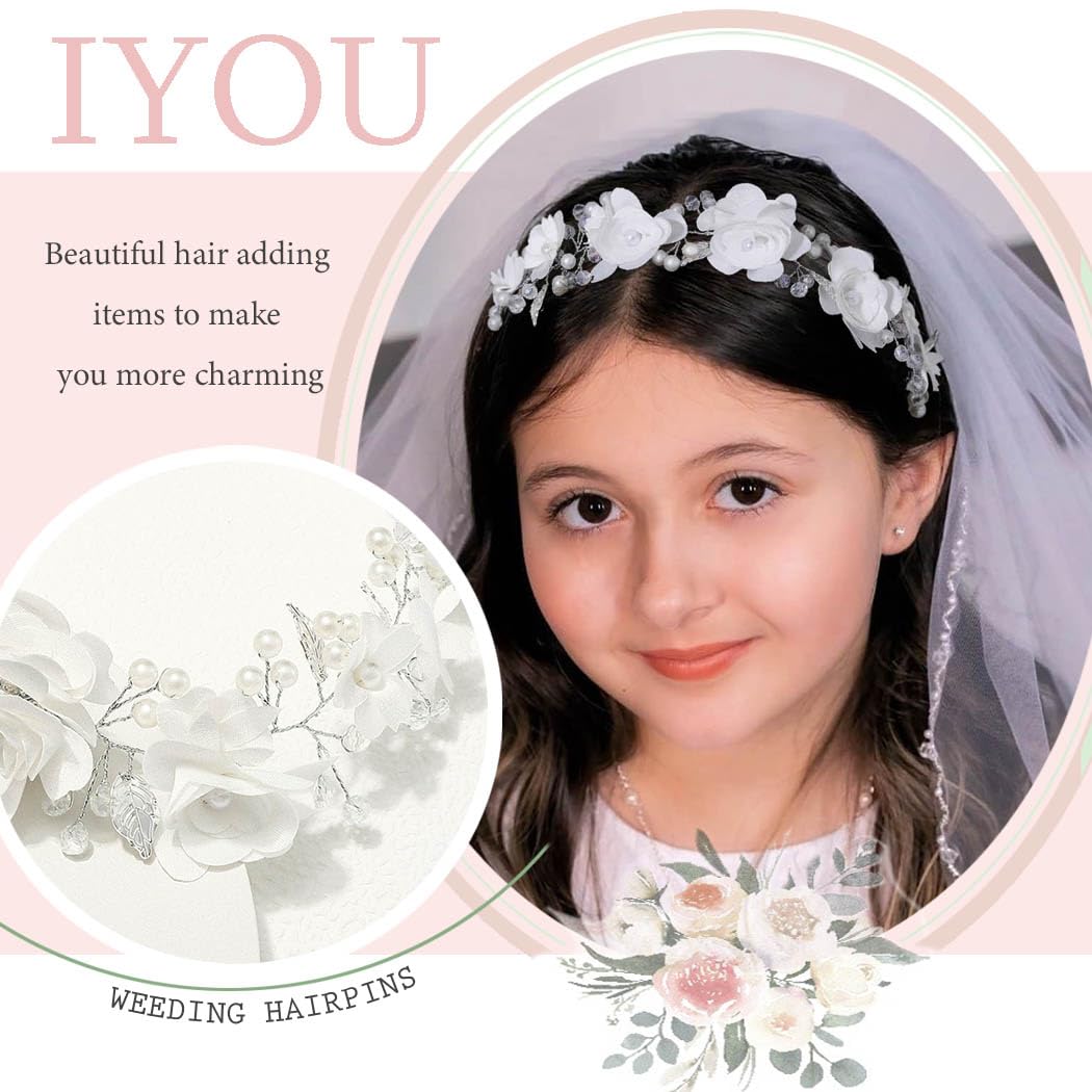 IYOU Principessa Fiore Copricapo Bianca Perla Vestito Per Capelli