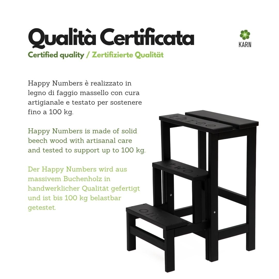Marchepied escabeau Karn Happy Numbers en Bois de hêtre – marches rotatives numérotées avec sécurité – Cuisine Maison Made in Italy