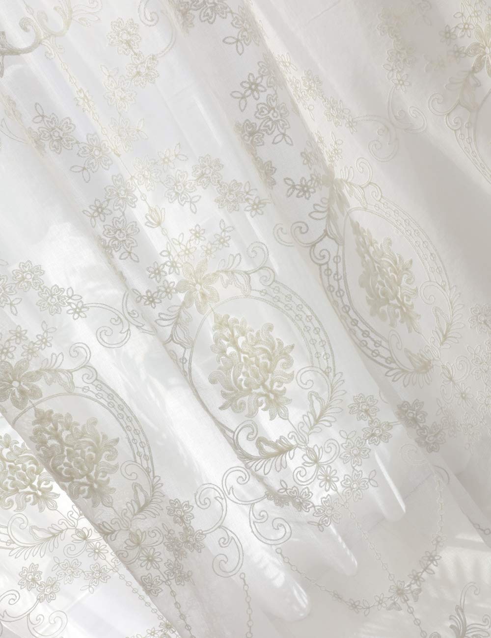 Lactraum Vorhänge Wohnzimmer Weiß Tranparent Bestickt Vintage Klassische Voile Normal mit Universalband 300 x 245 cm